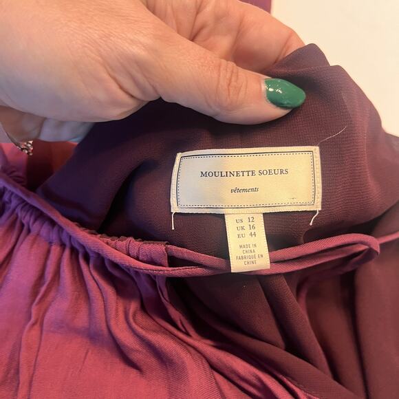 Anthropologie Moulinette Soeurs Burgundy Halter Smocked Midi Dress Size 12 - Picture 7 of 10